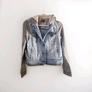 American Eagle Outfitters Denim and Gray Sweatshirt Jean Jacket